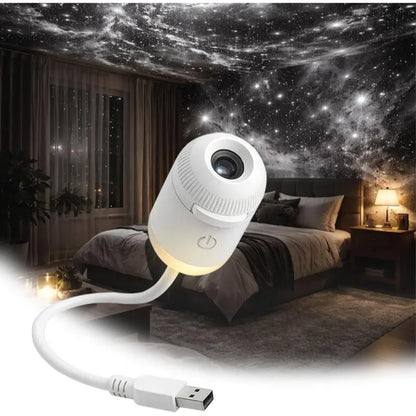 2-in-1 Galaxy Projector Night Light, USB Interface, Dual-Mode Starry Sky Projection/Warm Light Night Light, Adjustable Focus and Brightness with 24 Sliding Projection Films for Bedroom-LIN