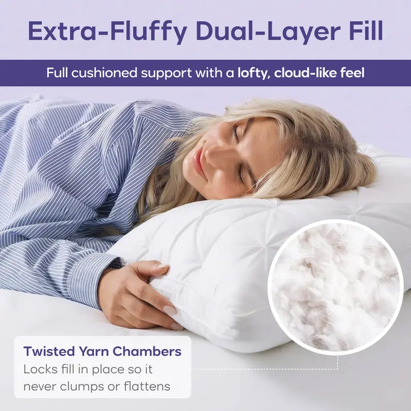 Mellow Sleep | Ploof Pillow – Extra-Fluffy Dual-Layer Pillow, Cloud-Like Soft Plush Bed Pillow with Breathable Support, Never Flat, Neck-Cradling Comfort for Side, Back & Stomach Sleepers, Machine Washable-8WX