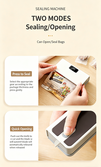 🌟 Rechargeable Mini Bag Sealer & Cutter 🌟, 2-in-1 USB-C Handheld Heat Sealer with Magnet, 6 Temp Levels & LED Display for Food Storage Bags-LIN