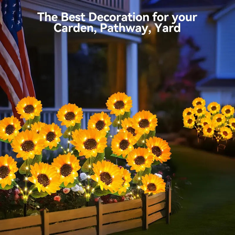 Solar Sunflower Lights with Glowing Stems, Waterproof Solar Powered Sunflower Lamps, Perfect for Garden & Patio Decoration-8WX