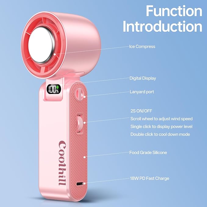 Handheld Portable Fan with Ice Cooler: 100-Speed 5500mAh Rechargeable Handheld Fan, 12H Time Hand Cooling Personal Fans with 20000 RPM Air Turbo Tech for Travel Outdoor-YAO
