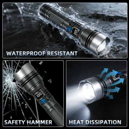 2-in-1 Strong Flashlight (Power Bank), Digital display ofpower, Rechargeable, Zoomable,, X4Waterproof,Adjustable Brightness Flash Light for Outdoor, Emergency,Camping Accessories, Black TiktokShopSpringGlowUp Lighting-8WX