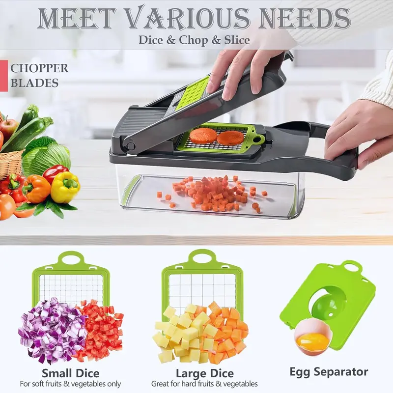 Multifunctional 14 in 1 Food Chopper, Kitchen Vegetable Slicer Dicer Cutter With 8 Blades, Onion Chopper With Container Stainless Steel Utensils-LIN