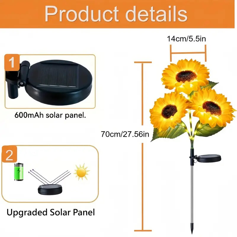 Solar Sunflower Lights with Glowing Stems, Waterproof Solar Powered Sunflower Lamps, Perfect for Garden & Patio Decoration-8WX
