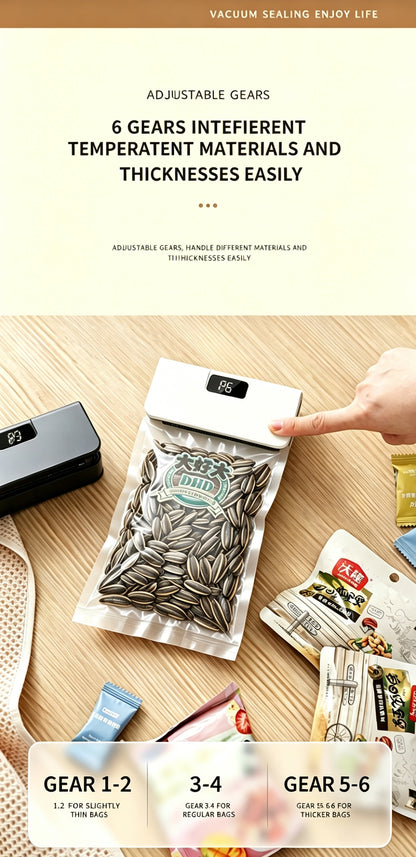 🌟 Rechargeable Mini Bag Sealer & Cutter 🌟, 2-in-1 USB-C Handheld Heat Sealer with Magnet, 6 Temp Levels & LED Display for Food Storage Bags-LIN