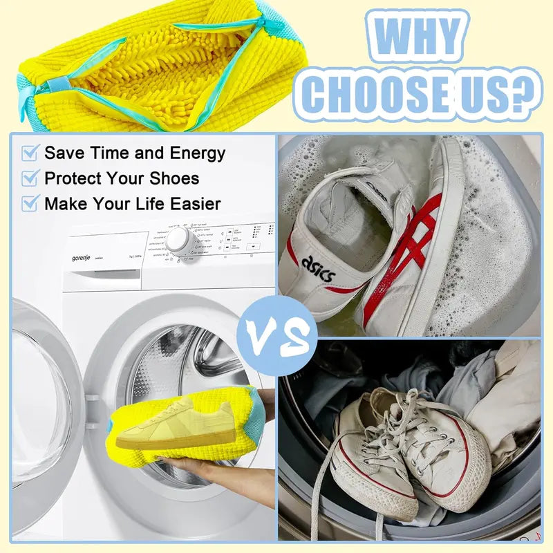 2-Pack XXL Shoe Washing Machine Bags – Reusable Sneaker Laundry Bags for Washer & Dryer, Sturdy Zipper with Hook, 360° Clean for Tennis Shoes, Slippers -8ZP