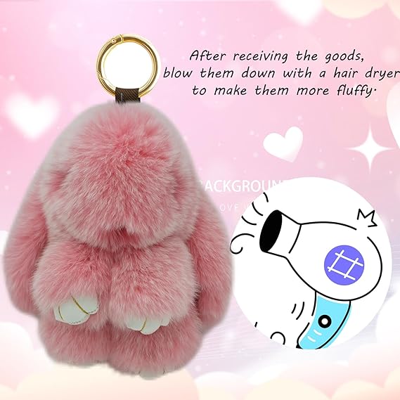 Bunny Keychain with Tin,Bunny Handmade Soft Pompom Charms,Fluffy Keychain Accessories for Womens-YAO