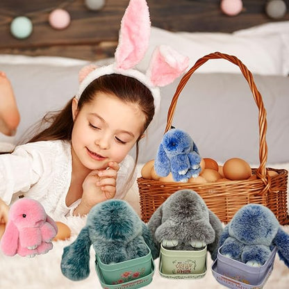 Bunny Keychain with Tin,Bunny Handmade Soft Pompom Charms,Fluffy Keychain Accessories for Womens-YAO
