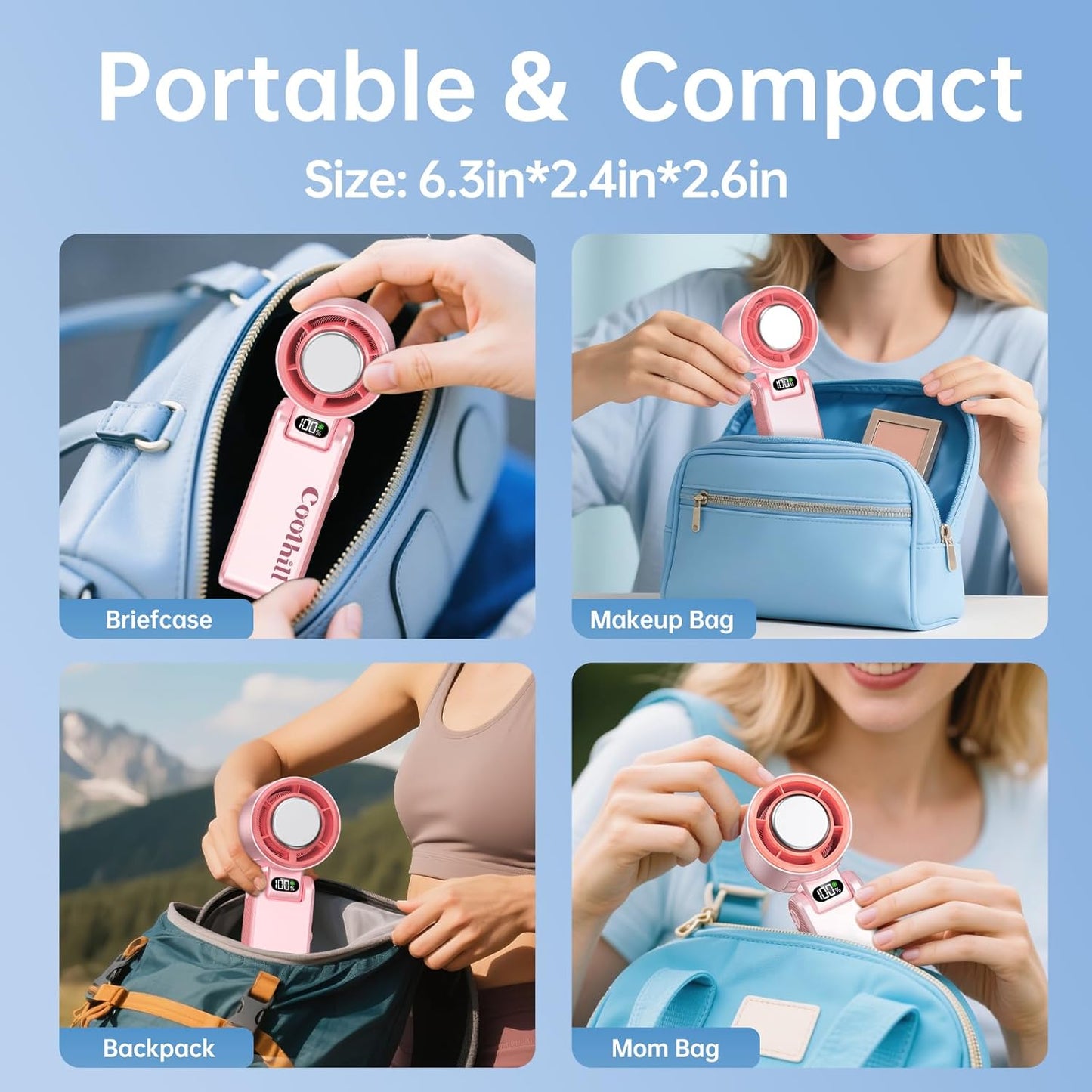 Handheld Portable Fan with Ice Cooler: 100-Speed 5500mAh Rechargeable Handheld Fan, 12H Time Hand Cooling Personal Fans with 20000 RPM Air Turbo Tech for Travel Outdoor-YAO