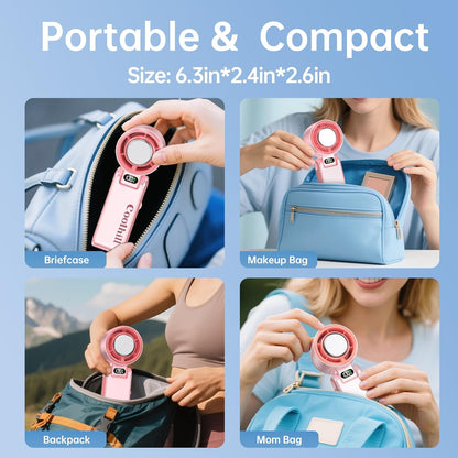 Handheld Portable Fan with Ice Cooler: 100-Speed 5500mAh Rechargeable Handheld Fan, 12H Time Hand Cooling Personal Fans with 20000 RPM Air Turbo Tech for Travel Outdoor-YAO
