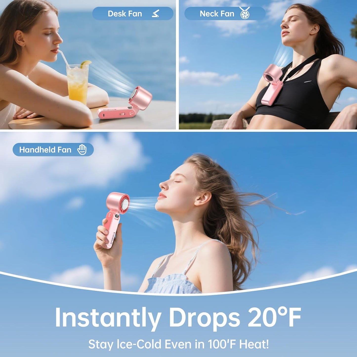Handheld Portable Fan with Ice Cooler: 100-Speed 5500mAh Rechargeable Handheld Fan, 12H Time Hand Cooling Personal Fans with 20000 RPM Air Turbo Tech for Travel Outdoor-YAO
