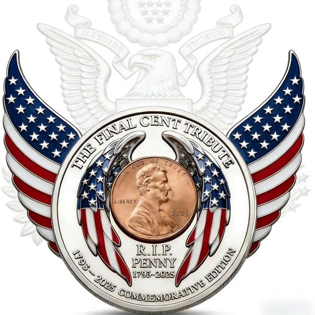 2025 Final Cent Tribute Commemorative Coin, Last Minted Penny Keepsake, Uncirculated Challenge Coin with 3D Engraving, Symbolic Final Penny Collectible for DIY & Gifting-YAO