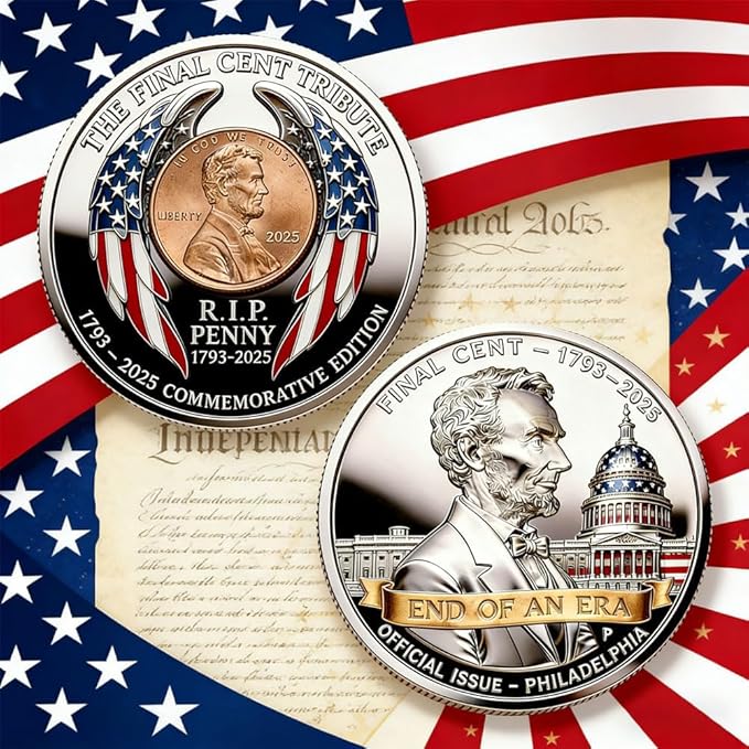 2025 Final Cent Tribute Commemorative Coin, Last Minted Penny Keepsake, Uncirculated Challenge Coin with 3D Engraving, Symbolic Final Penny Collectible for DIY & Gifting-YAO