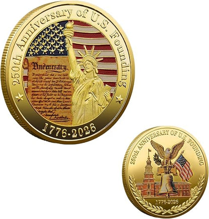 USA 250 Anniversary Coin Gold Rosegold Metal 1776-2026 250th Anniversary Challenge Coin With an independent protective cover Commemorative Coins for History Buffs Coins Collectors Gift-YAO