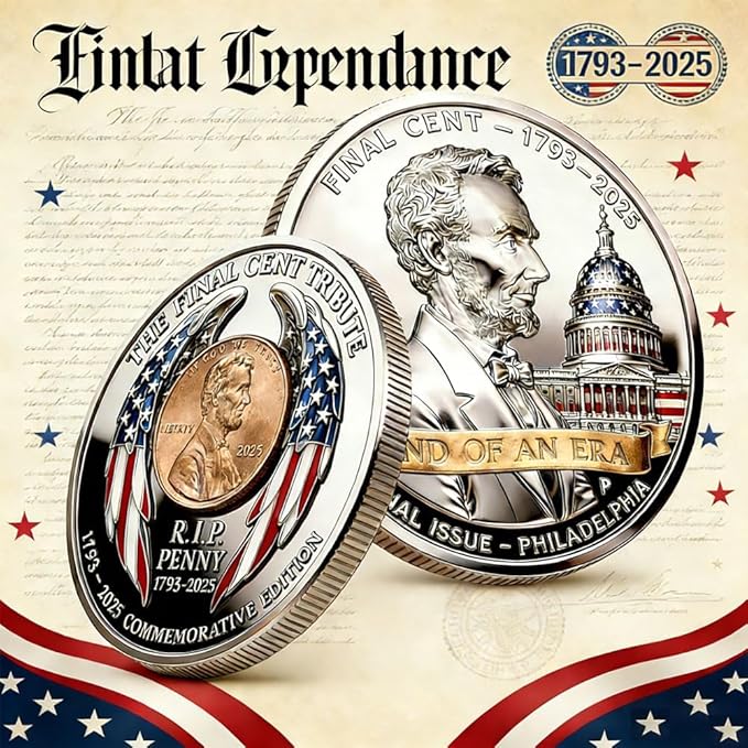 2025 Final Cent Tribute Commemorative Coin, Last Minted Penny Keepsake, Uncirculated Challenge Coin with 3D Engraving, Symbolic Final Penny Collectible for DIY & Gifting-YAO
