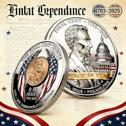 2025 Final Cent Tribute Commemorative Coin, Last Minted Penny Keepsake, Uncirculated Challenge Coin with 3D Engraving, Symbolic Final Penny Collectible for DIY & Gifting-YAO