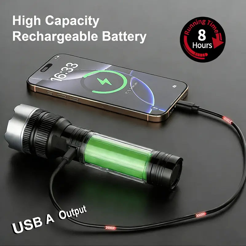 2-in-1 Strong Flashlight (Power Bank), Digital display ofpower, Rechargeable, Zoomable,, X4Waterproof,Adjustable Brightness Flash Light for Outdoor, Emergency,Camping Accessories, Black TiktokShopSpringGlowUp Lighting-8WX