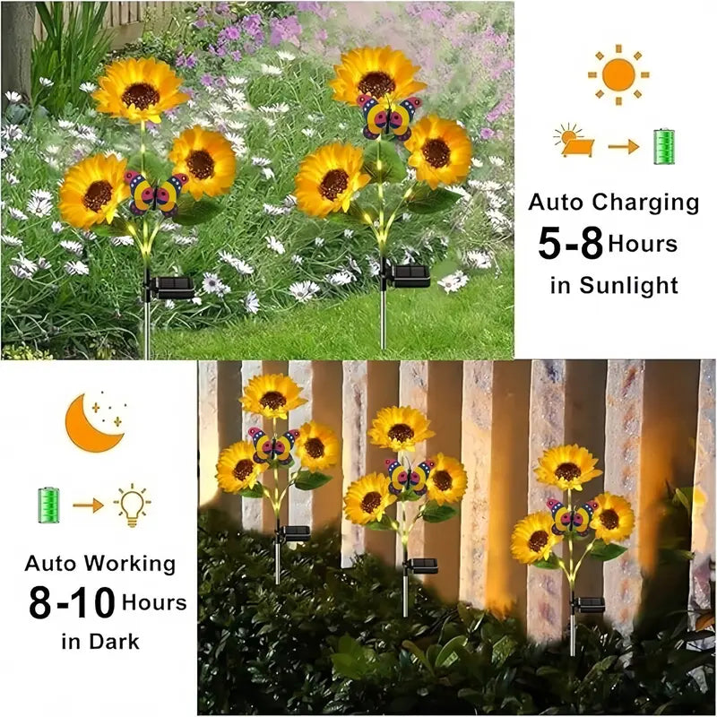 Solar Sunflower Lights with Glowing Stems, Waterproof Solar Powered Sunflower Lamps, Perfect for Garden & Patio Decoration-8WX