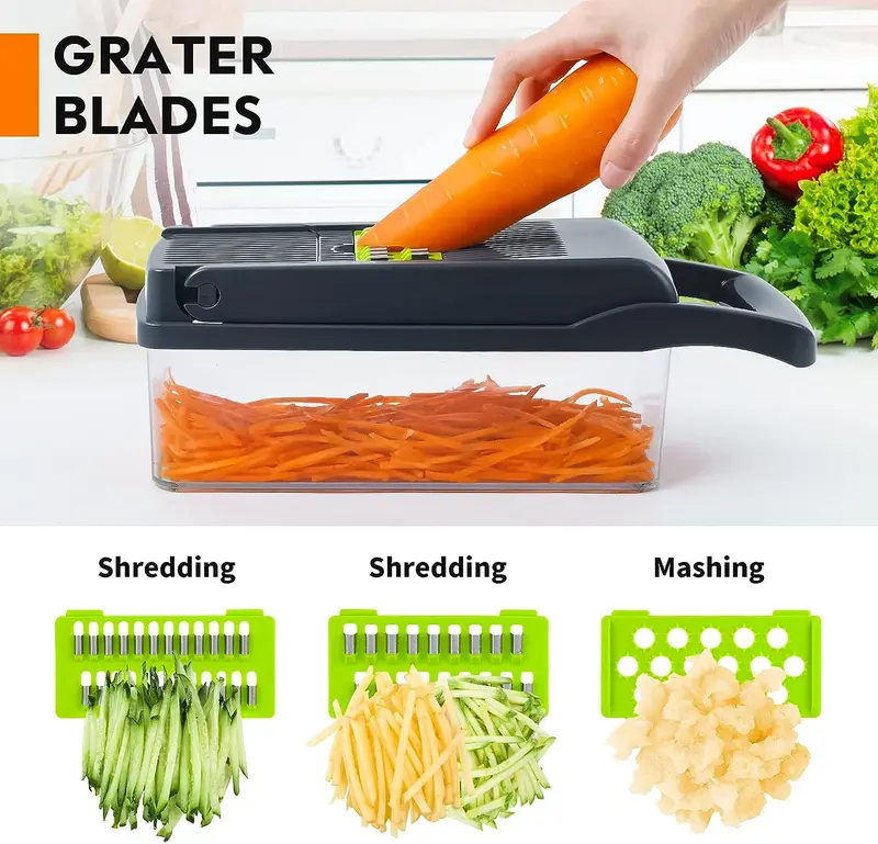 Multifunctional 14 in 1 Food Chopper, Kitchen Vegetable Slicer Dicer Cutter With 8 Blades, Onion Chopper With Container Stainless Steel Utensils-LIN