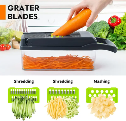 Multifunctional 14 in 1 Food Chopper, Kitchen Vegetable Slicer Dicer Cutter With 8 Blades, Onion Chopper With Container Stainless Steel Utensils-LIN