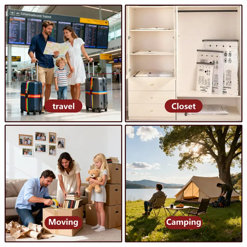 Pack Twice As Much In Half The Space Cordless vacuum compression bags that instantly create more suitcase space for smarter, stress-free-8WX
