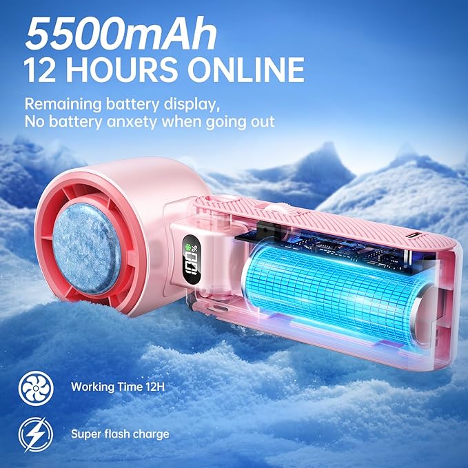 Handheld Portable Fan with Ice Cooler: 100-Speed 5500mAh Rechargeable Handheld Fan, 12H Time Hand Cooling Personal Fans with 20000 RPM Air Turbo Tech for Travel Outdoor-YAO