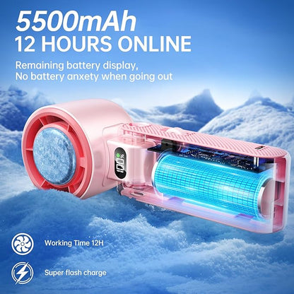 Handheld Portable Fan with Ice Cooler: 100-Speed 5500mAh Rechargeable Handheld Fan, 12H Time Hand Cooling Personal Fans with 20000 RPM Air Turbo Tech for Travel Outdoor-YAO