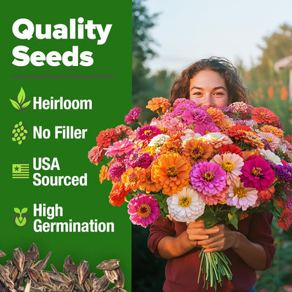 HOME GROWN Zinnia Seeds for 2026 - California Giant Mix - 7,300+ (2 oz) Plant Wildflower Blooms Bulk Seeds for Planting Flowers Outside - Pollinator Gardens (Zinnia elegans)-YAO