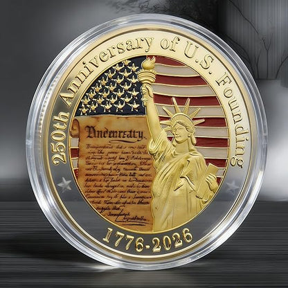 USA 250 Anniversary Coin Gold Rosegold Metal 1776-2026 250th Anniversary Challenge Coin With an independent protective cover Commemorative Coins for History Buffs Coins Collectors Gift-YAO