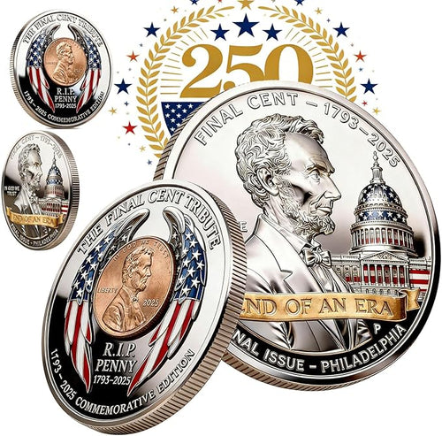 2025 Final Cent Tribute Commemorative Coin, Last Minted Penny Keepsake, Uncirculated Challenge Coin with 3D Engraving, Symbolic Final Penny Collectible for DIY & Gifting-YAO