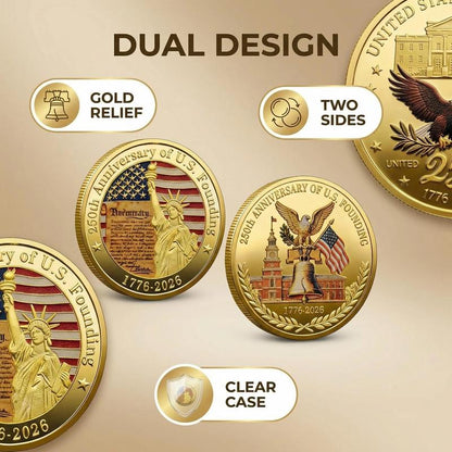 USA 250 Anniversary Coin Gold Rosegold Metal 1776-2026 250th Anniversary Challenge Coin With an independent protective cover Commemorative Coins for History Buffs Coins Collectors Gift-YAO