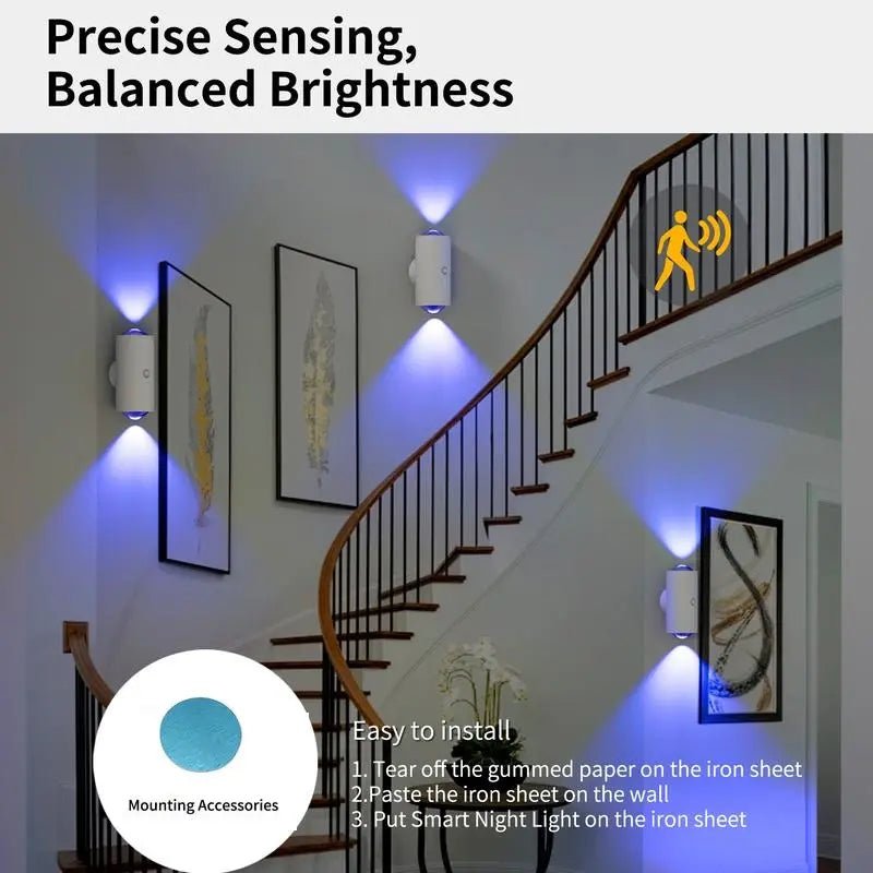 Under Cabinet Lights, Motion Sensor Night Light Indoor, Rechargeable 1500mAh LED, Auto-On Magnetic Dimmable Lamp, 7 Ambient Colors, Plug-Free Stick Anywhere Lighting for Bathroom, Bedroom, Kitchen, Stairs-8ZP