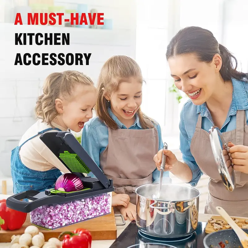 Multifunctional 14 in 1 Food Chopper, Kitchen Vegetable Slicer Dicer Cutter With 8 Blades, Onion Chopper With Container Stainless Steel Utensils-LIN