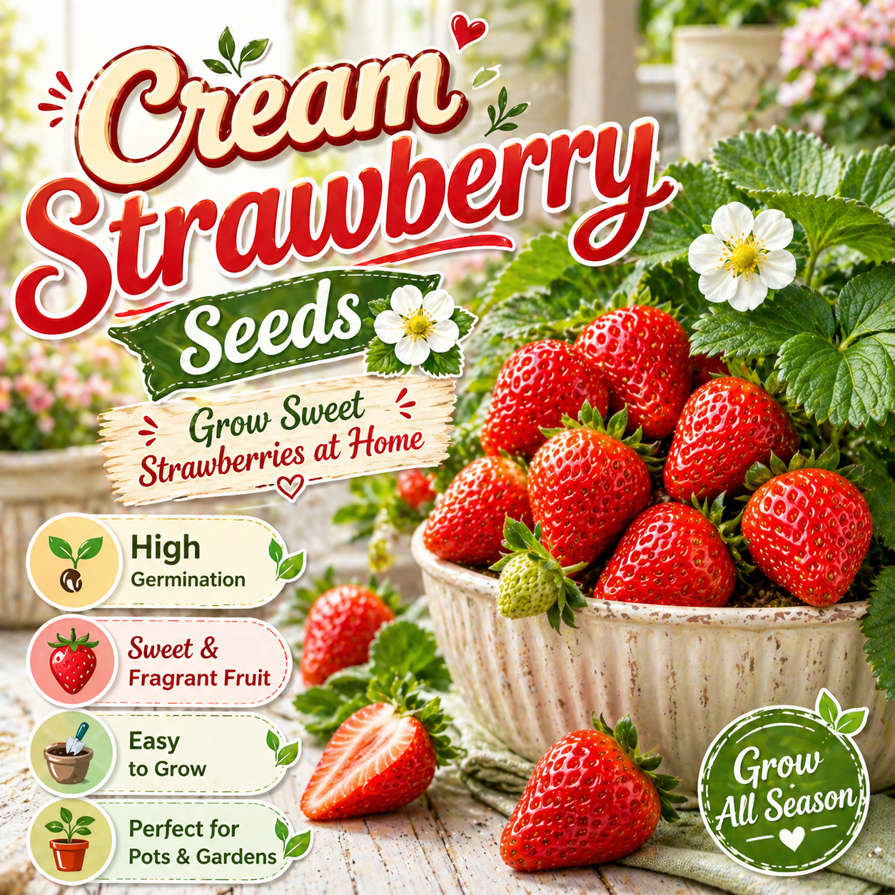 Four Seasons Easy-Grow Creamy Red Strawberry Seed - Home Container Plant-ZP