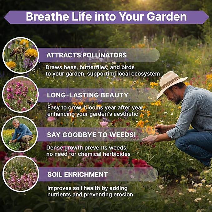 23 Wildflower Seeds Annual & Perennial Mix，Attract Birds & Butterflies 100,000+ Non-GMO, Heirloom Garden Seeds, 4oz Packet for Growing Wild Flowers-YAO