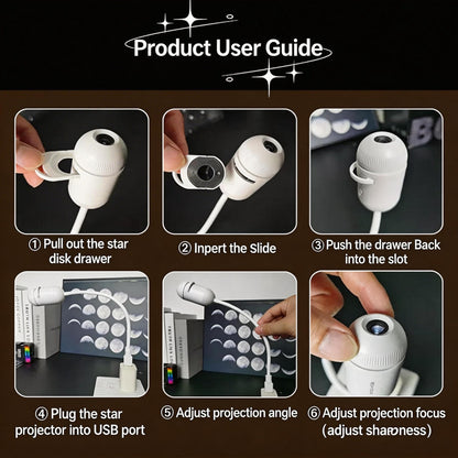 2-in-1 Galaxy Projector Night Light, USB Interface, Dual-Mode Starry Sky Projection/Warm Light Night Light, Adjustable Focus and Brightness with 24 Sliding Projection Films for Bedroom-LIN