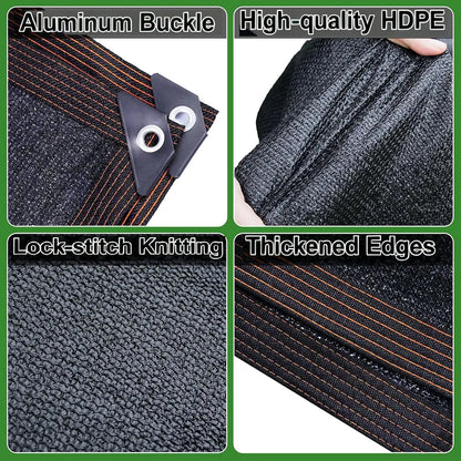 90% Blackout Cloth (Black) - 10 x 13ft UV-Resistant Shade Net with Reinforced Rivets, Suitable for Outdoor Adventures / Camping / Garden / Patio / Greenhouse.Mesh Shade Cloth-8ZP