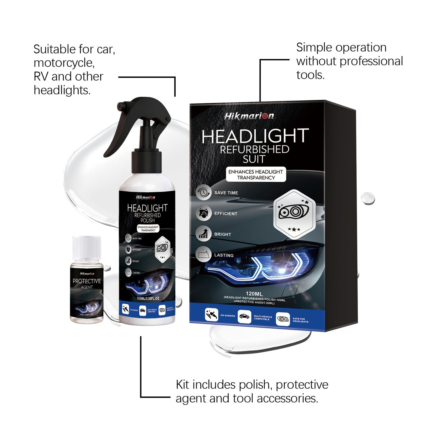 QIFOR Automotive Headlamp Restoration Fluid, oxidized and yellowed automotive headlamps, blurring enhanced crystalline coating refurbisher-AJZ