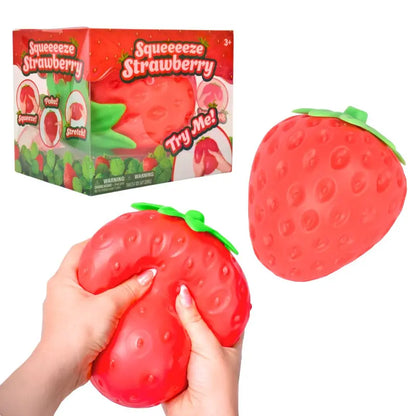 Toymendous Squeeze Strawberry - Extra Large 5" Squishy Stress Ball for Adults & Kids 3+ - Fruity Fidget Toy for Stress Relief & Sensory Play - Safe & Durable Non-Toxic Material-8WX