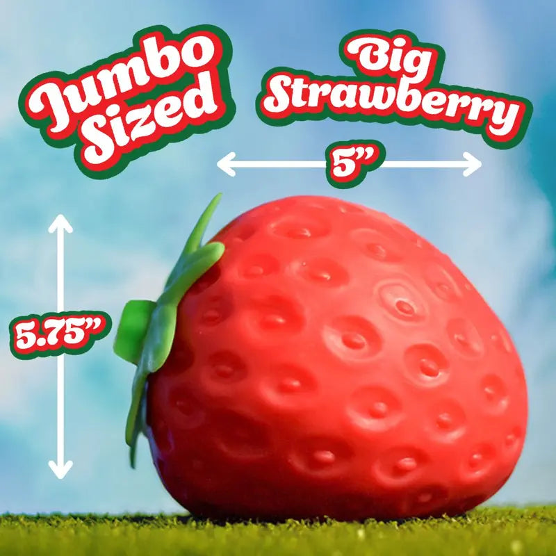 Toymendous Squeeze Strawberry - Extra Large 5" Squishy Stress Ball for Adults & Kids 3+ - Fruity Fidget Toy for Stress Relief & Sensory Play - Safe & Durable Non-Toxic Material-8WX
