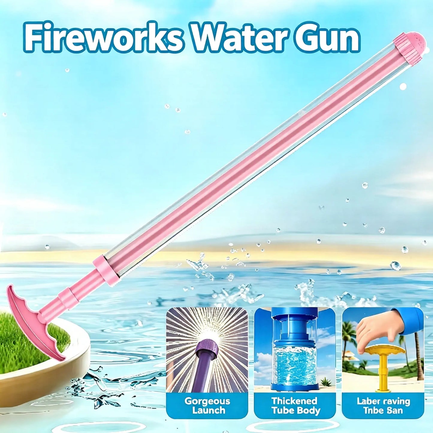 Expandable water gun, pink water gun, summer outdoor pool and beach water fight party toy-8WX