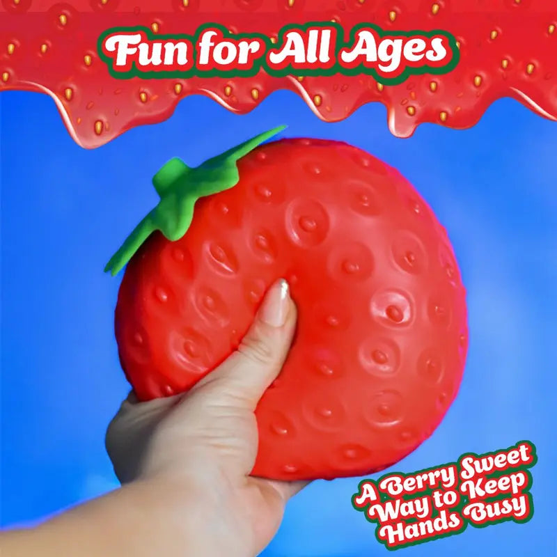 Toymendous Squeeze Strawberry - Extra Large 5" Squishy Stress Ball for Adults & Kids 3+ - Fruity Fidget Toy for Stress Relief & Sensory Play - Safe & Durable Non-Toxic Material-8WX
