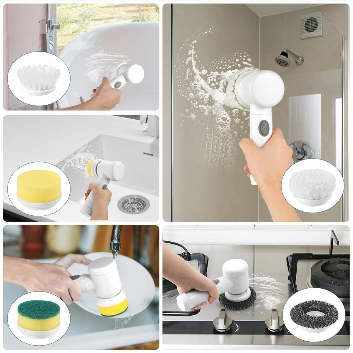 Electric rotating cleaner - Cordless shower rotating cleaning kit, equipped with 5 replaceable brush heads, suitable for bathrooms, kitchens, toilets, windows, swimming pools, cars, 2026 multi-purpose cleaning kit-LIN