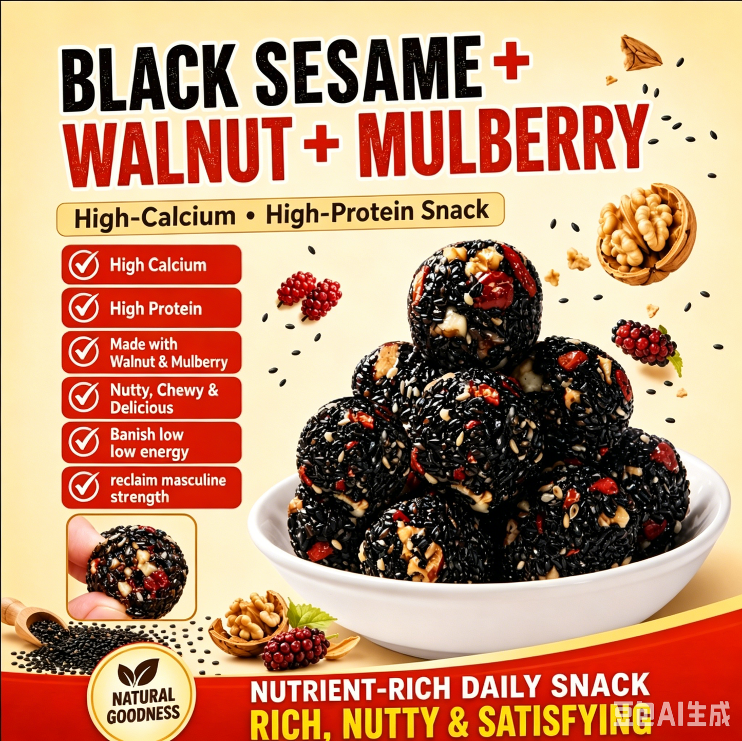 Intangible Heritage 5-Treasure Black Sesame Balls – Nine-Steamed & Banish low energy, reclaim masculine strength.-8WX