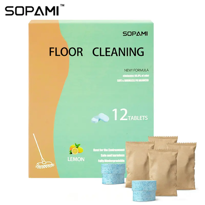 SOPAMI 12-Count Floor Cleaning Tablets (Lemon) - Fully Biodegradable, All-Floor Safe & Fresh Odor Fighter-LIN