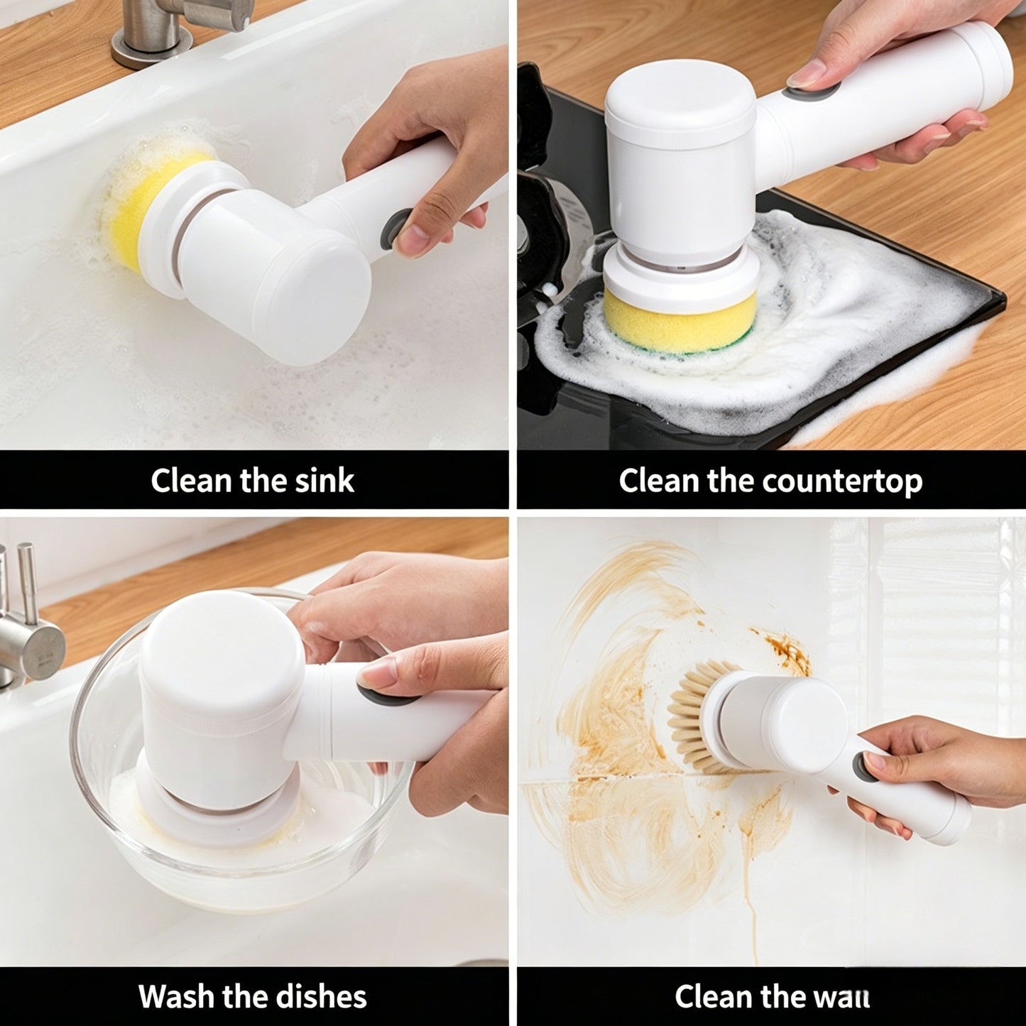 Electric rotating cleaner - Cordless shower rotating cleaning kit, equipped with 5 replaceable brush heads, suitable for bathrooms, kitchens, toilets, windows, swimming pools, cars, 2026 multi-purpose cleaning kit-LIN