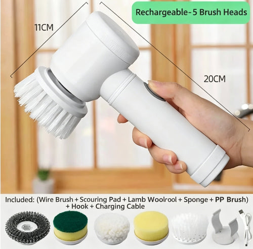 Electric rotating cleaner - Cordless shower rotating cleaning kit, equipped with 5 replaceable brush heads, suitable for bathrooms, kitchens, toilets, windows, swimming pools, cars, 2026 multi-purpose cleaning kit-LIN