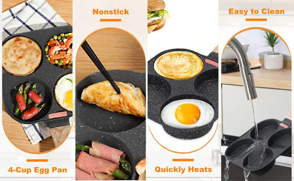 🏆熱銷⚡🍳不沾黏四孔煎蛋鍋，附手柄🍳-ZQ