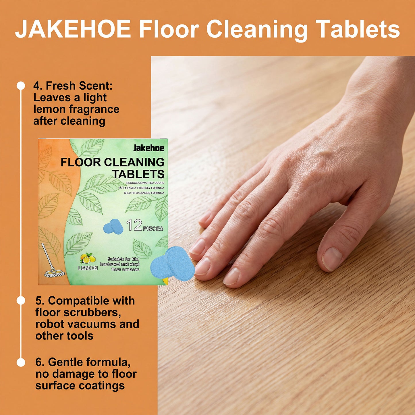 Jakehoe SOPAMI Floor Cleaning Tablets - Safe for Wood Tile Marble Quick Dry No Residue-ZQ