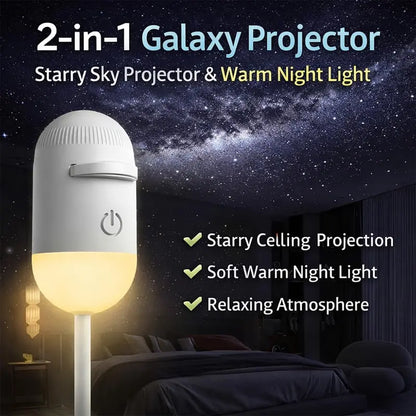 2-in-1 Galaxy Projector Night Light, USB Interface, Dual-Mode Starry Sky Projection/Warm Light Night Light, Adjustable Focus and Brightness with 24 Sliding Projection Films for Bedroom-LIN